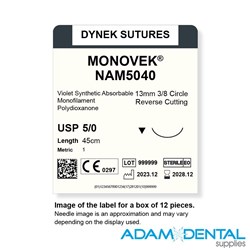 MONOVEK (DYED) 5/0 X 45CM 13MM 3/8 CIRC RVRS CUT 12pk