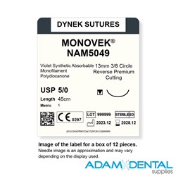 MONOVEK (DYED) 5/0 X 45CM 13MM 3/8 CIRC RVRS PREM CUT 12pk