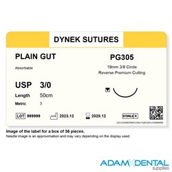 PLAIN GUT ABS SUTURES 3-0 18MM 3/8 CIRC RVRSE CUT 50CM 36/PK
