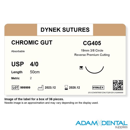CHROM GUT ABSORB SUTURES 4-0 18MM 3/8 RVRSE CUT 50CM 36/PK