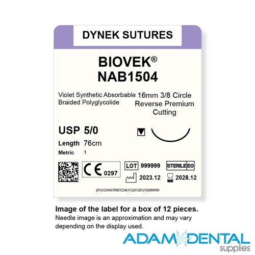 BIOVEK(DYED) 5/0 X 76CM 16MM 3/8 CIRC RVRS PREM CUT 12pk