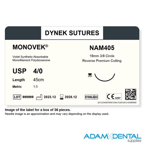Monovek USP 4/0x45cm 19mm 3/8 Reverse Premium Cut needle 36p