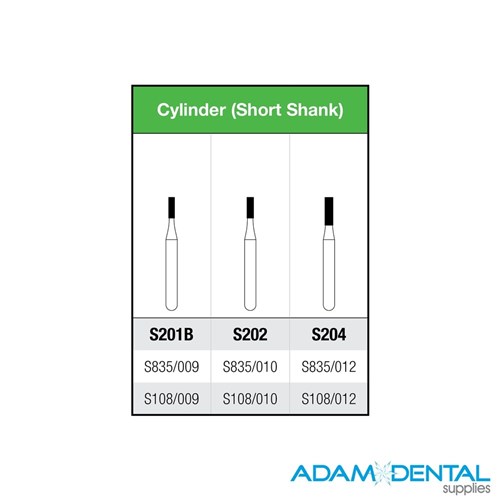 High Speed Diamond Burs Cylinder Short Shank 5pk