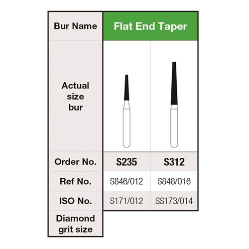 High Speed Diamond Burs Flat End Taper Short Shank 5pk