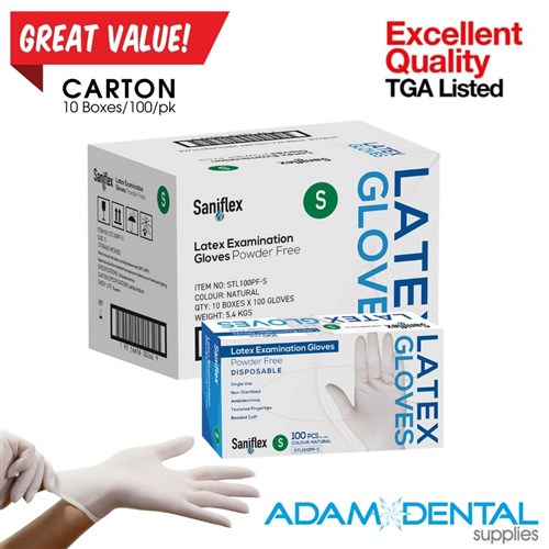 Saniflex Latex Powder Free Exam Gloves CARTON 10 x 100/pk