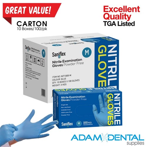 Saniflex Nitrile Powder Free Exam Gloves CARTON 10 x 100/pk